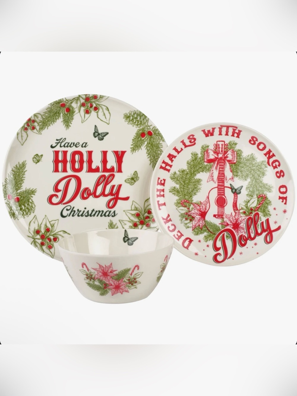 Dolly Parton Holly Dolly 12-Piece Melamine Dinnerware Set, Service for 4 - Picture 2 of 4